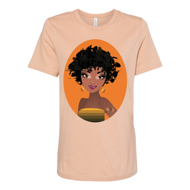 Natural Fro Yelani women’s relaxed jersey tee made from 100% cotton, featuring a comfortable and stylish fit perfect for casual wear.
